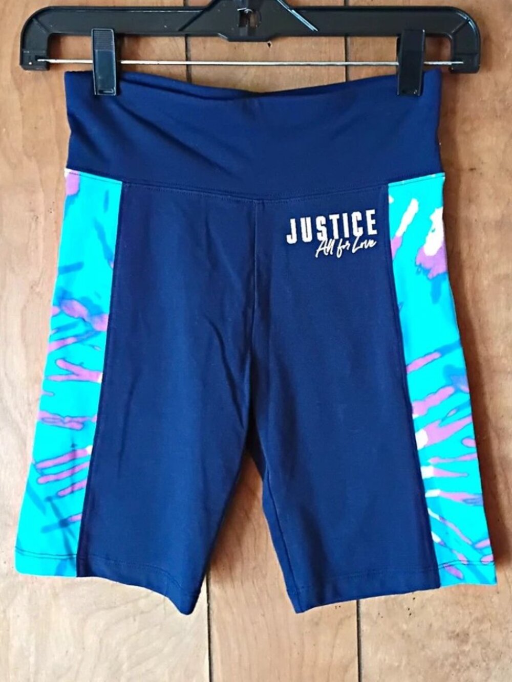 Justice Girls Bike Shorts Size L 12/14 Blue Multicolor Colorblock Pull On